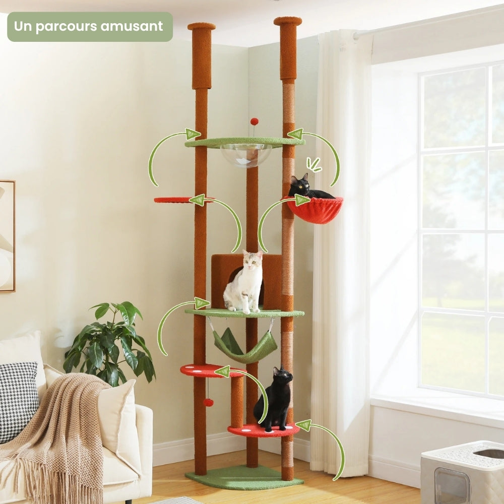 Adjustable Height Tall Cat Tree with Sisal Scratching Posts Spacious Condo Large Hammock Multi-Level Cat Tower Cat Accessories