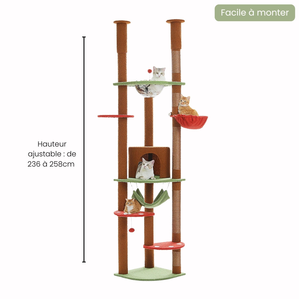 Adjustable Height Tall Cat Tree with Sisal Scratching Posts Spacious Condo Large Hammock Multi-Level Cat Tower Cat Accessories
